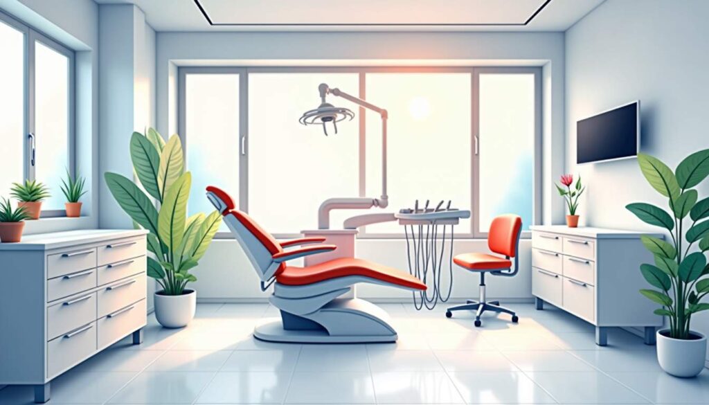 An inviting dental clinic interior featuring a bright and modern treatment room